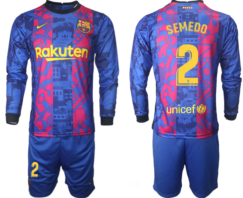 Men 2021-2022 Club Barcelona Second away blue Long Sleeve #2 Soccer Jersey